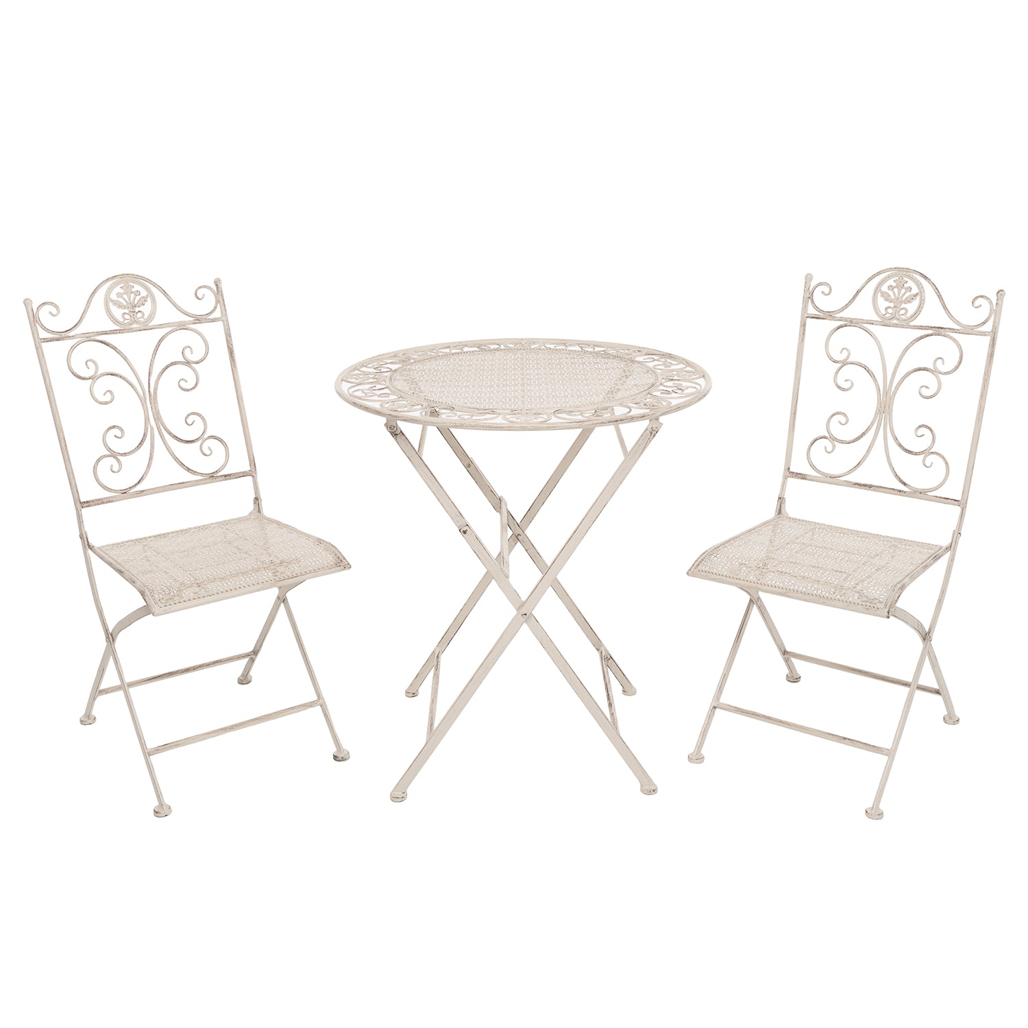 VESTIAMO CASA GIARDINO - Set giardino Bistrot tavolo rotondo 70 cm e 2 sedie pieghevoli in metallo Bianco